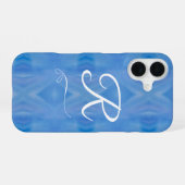 Coque iPhone 16 iPhone/coque ipad bleu et blanc monogramme (Verso Horizontal)