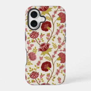 Coque iPhone 16 Jacobean Floral Grand Motif Reds Pinks Gold Creme