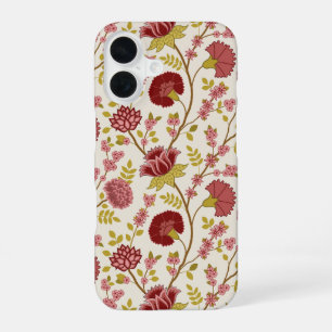 Coque iPhone 16 Jacobean Floral Grand Motif Reds Pinks Gold Creme
