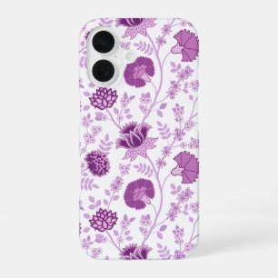 Coque iPhone 16 Jacobean Floral Grand Motif rose sur blanc