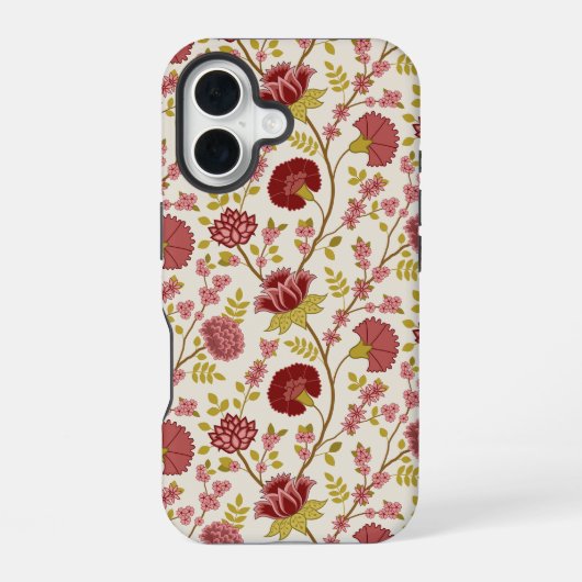 Coque iPhone 16 Jacobean Floral Pattern Rouge Rose Gold Crème (Verso)