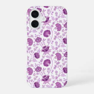 Coque iPhone 16 Jacobean Floral Répétition Motif Pinks sur Blanc