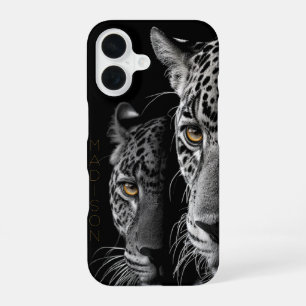 Coque iPhone 16 Jaguars jumeaux – Yeux ambre (Personnalisable)