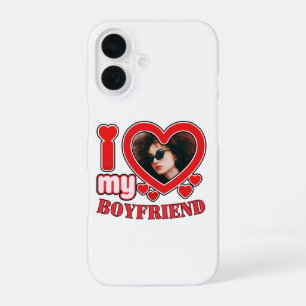 Coque iPhone 16 J'aime mon petit ami Texte personnalisé et photo