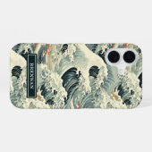 Coque iPhone 16 Japanese Wave Pattern Monogrammed (Verso Horizontal)