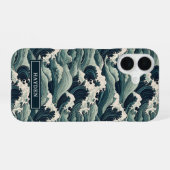 Coque iPhone 16 Japanese Waves Print Monogrammed (Verso Horizontal)
