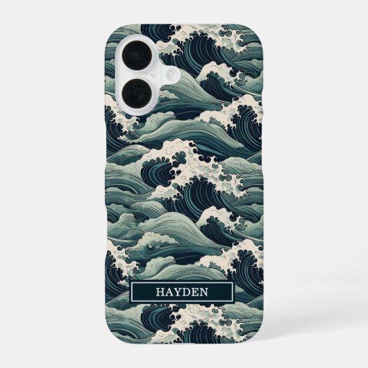 Coque iPhone 16 Japanese Waves Print Monogrammed (Verso)