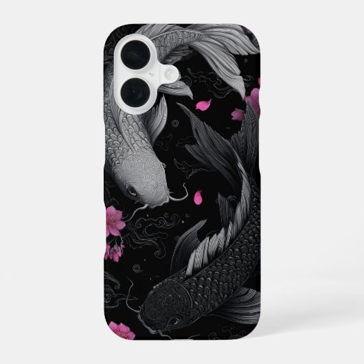 Coque iPhone 16 Japonais Koi Fish mode foncé (Verso)