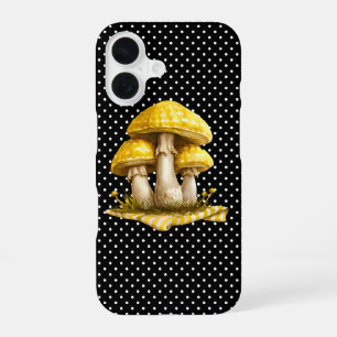 Coque iPhone 16 Jardin de champignons à carreaux aquarelle