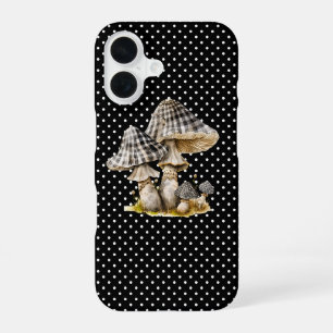 Coque iPhone 16 Jardin de champignons à carreaux aquarelle