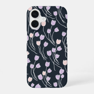 Coque iPhone 16 Jardin de Minuit Fleur Florale Esquisse Navy et Li
