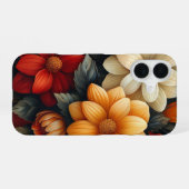 Coque iPhone 16 Jaune, Orange, Fleurs Rouges (Verso Horizontal)
