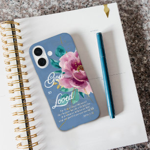 Coque iPhone 16 Jean 3:16 Aquarelle Rose Floral Chrétien