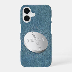 Coque iPhone 16 Jesus Cures Pill Christian Religion Foi Denim