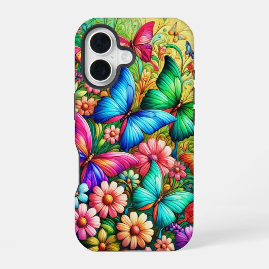Coque iPhone 16 Joie du jardin de papillons (Verso)