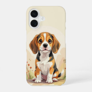 Coque iPhone 16 Joli chiot Beagle tricolore noir, fauve et blanc