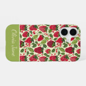 Coque iPhone 16 Joli design fraise avec nom personnalisé (Verso Horizontal)