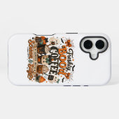 Coque iPhone 16 Joli Fantôme Ensorcelant Amateur de Café Halloween (Verso Horizontal)