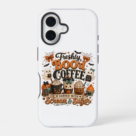 Coque iPhone 16 Joli Fantôme Ensorcelant Amateur de Café Halloween (Verso)