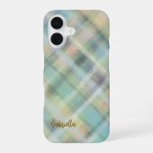 Coque iPhone 16 Joli motif à carreaux sarcelle jaune gris vert ave (Verso)