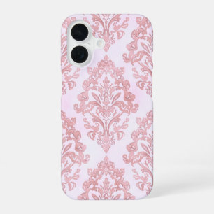 Coque iPhone 16 Joli motif à l'aquarelle en damas victorien rose