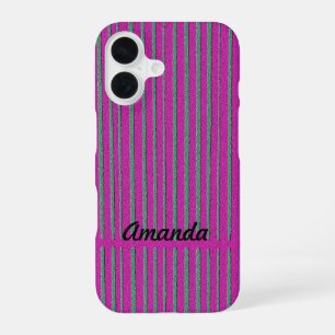 Coque iPhone 16 Joli motif rayé moderne unique rose vif