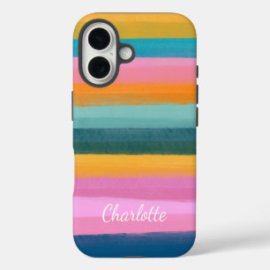 Coque iPhone 16 Joli Nom de Bandes de Coup de Pinceau Aquarelle Co