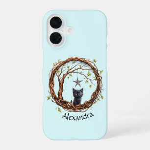 Coque iPhone 16 Joli petit chaton noir regardant une étoile