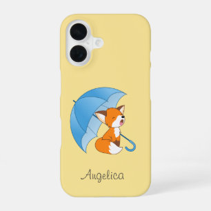 Coque iPhone 16 Joli petit renard endormi sous un parapluie