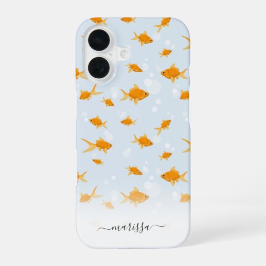 Coque iPhone 16 Joli poisson rouge nageant dans un script de nom p (Verso)