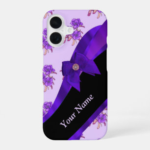 Coque iPhone 16 Joli violet vintage fleuri motif
