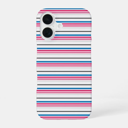 Coque iPhone 16 Jolies rayures bleues blanches (Verso)