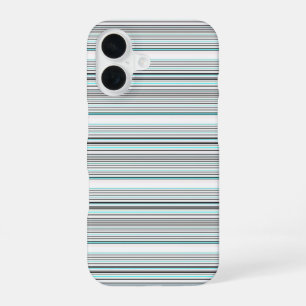 Coque iPhone 16 Jolies rayures grises aqua