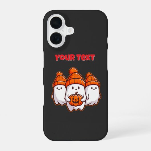 Coque iPhone 16 Jolis fantômes d'Halloween avec citrouille et hari (Verso)