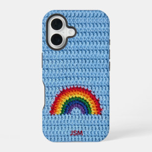 Coque iPhone 16 Jolis Initiales Personnalisés Arc-en-ciel au Croch