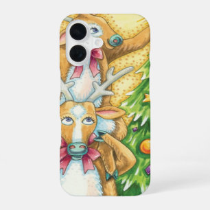 Coque iPhone 16 Jolis rennes de Noël avec une étoile d'arbre de No