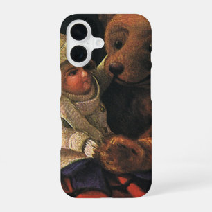 Coque iPhone 16 Jouets de Noël vintage, poupée et ours en peluche