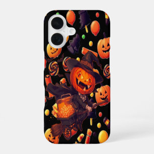 Coque iPhone 16 Joyeux Halloween Art de citrouille