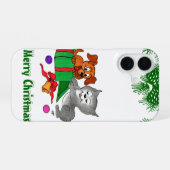 Coque iPhone 16 Joyeux Noël avec chat et chiot (Verso Horizontal)