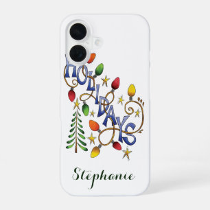 Coque iPhone 16 Joyeux Noël, Lumières et Étoiles avec Texte de Fêt