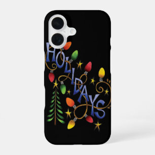 Coque iPhone 16 Joyeux Noël, Lumières et Étoiles avec Texte de Fêt