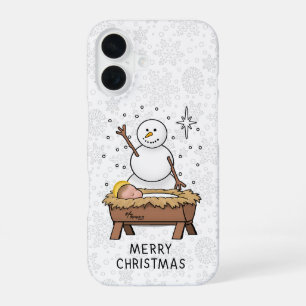 Coque iPhone 16 Joyeux Noël Nativité Enfant Jésus Bonhomme de neig