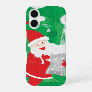 Coque iPhone 16 Joyeux Noël, Père Noël chantant et dansant