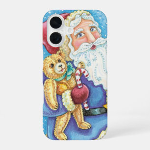 Coque iPhone 16 Joyeux Noël, Père Noël sur boule de neige avec des