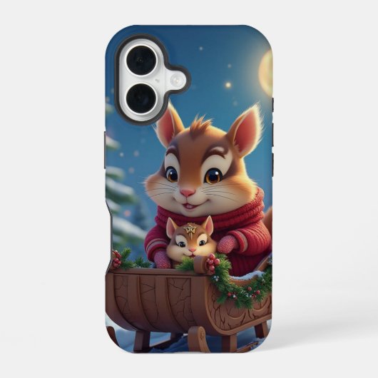 Coque iPhone 16 Joyeux Noël petit écureuil (Verso)