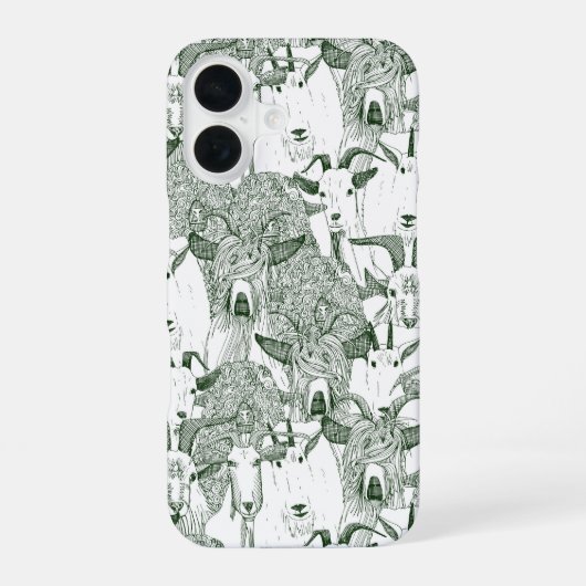 Coque iPhone 16 juste des chèvres vert foncé (Verso)