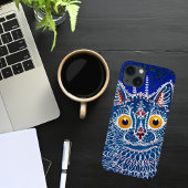 Coque iPhone 16 Kaleidoscope Cat bleu