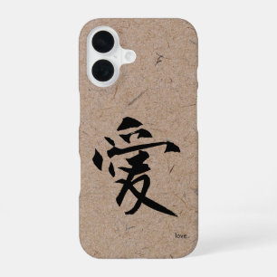 Coque iPhone 16 Kanji japonais pour l'amour sur papier Washi Brown