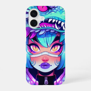 Coque iPhone 16 Kawaii Dragon Headdress Girl dans le ciel Vaporwav