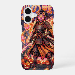 Coque iPhone 16 Kitsune Fox Samouraï & Citrouilles de Feu